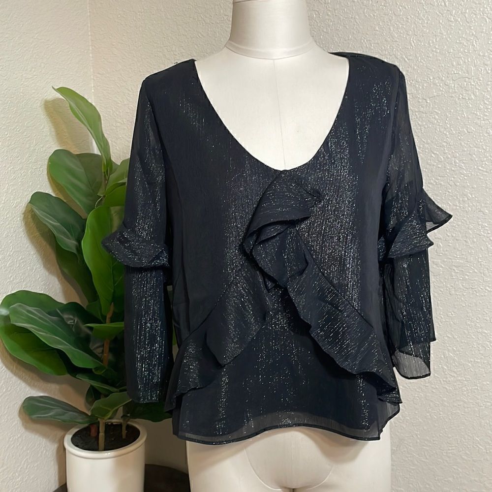 BB Dakota black shimmer ruffle top